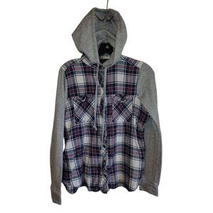 Polly & Ester Plaid and grey hooded Shacket